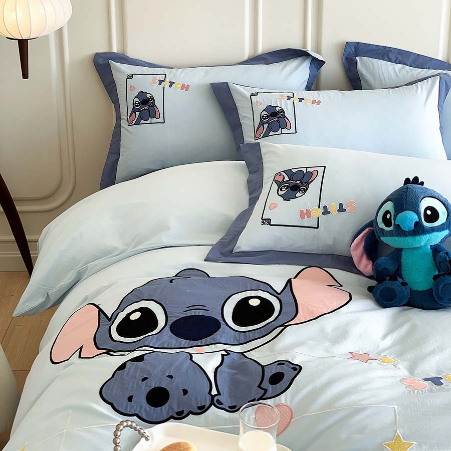 Washed Cotton Stitch Disney Cartoon Embroidery Four-Piece Bed Set - Harmony Gallery