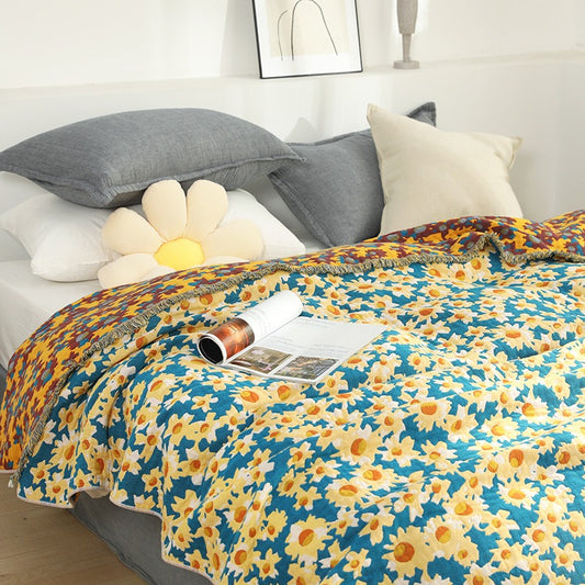 Five-Layer Pure Cotton Summer Cool Floral Coverlet - Harmony Gallery