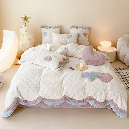 Girly Heart Warm Three-Dimensional Rabbit Plush Four-Piece Bed Set