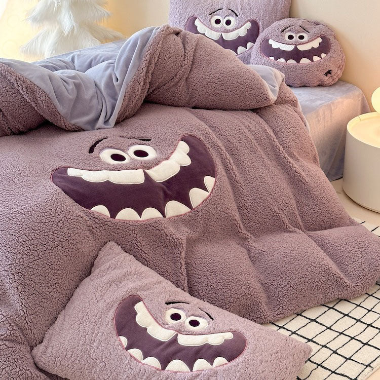 monsters inc bedroom set Art Monsters University Thickened Warm Four-Piece Bed Set