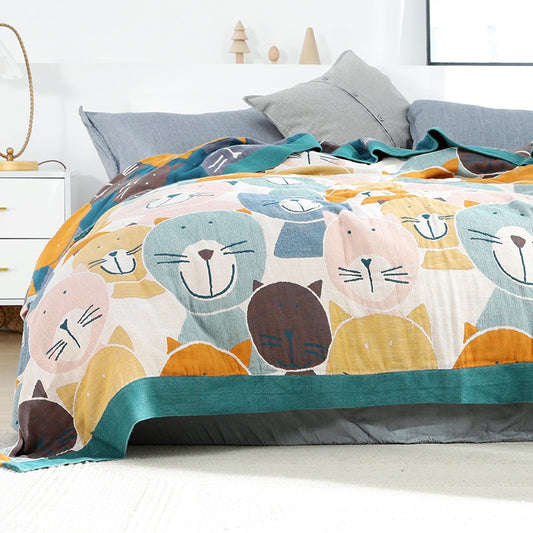 Six-layer Pure Cotton Summer Cool Ugly Cat Coverlet - Harmony Gallery