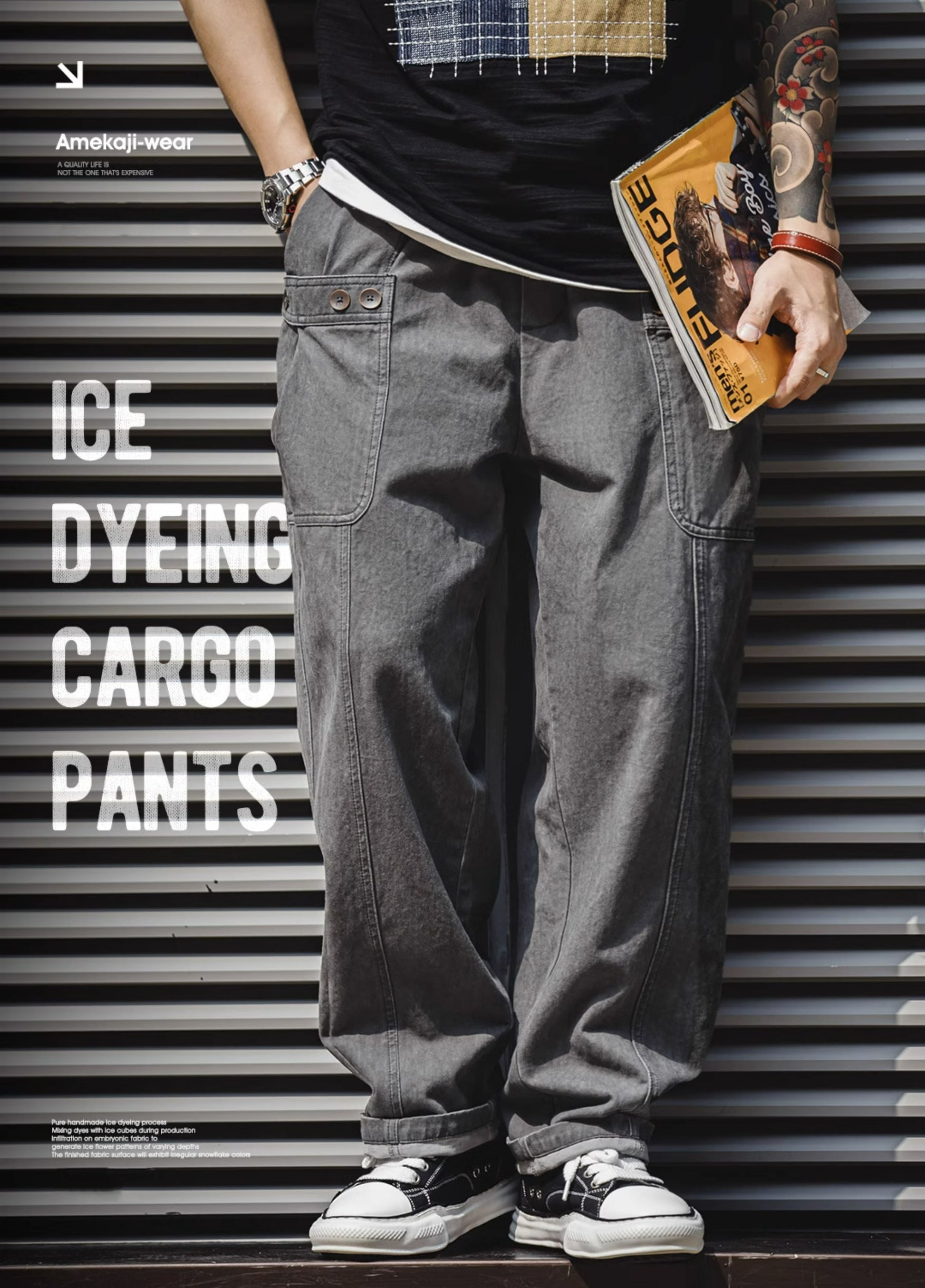American Retro Multiple Pockets Ice-Dyed Loose Men's Trousers - Harmony Gallery
