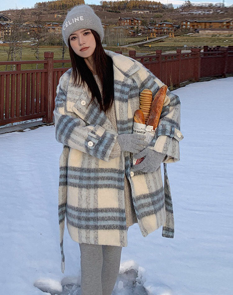 Plaid Retro Woolen High-End Velvet Thickened Winter Women's Coat