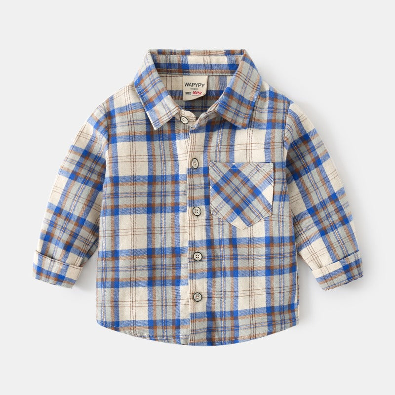 Long-Sleeved Cotton Autumn Spring Plaid Casual Baby Boy's Shirts - Harmony Gallery