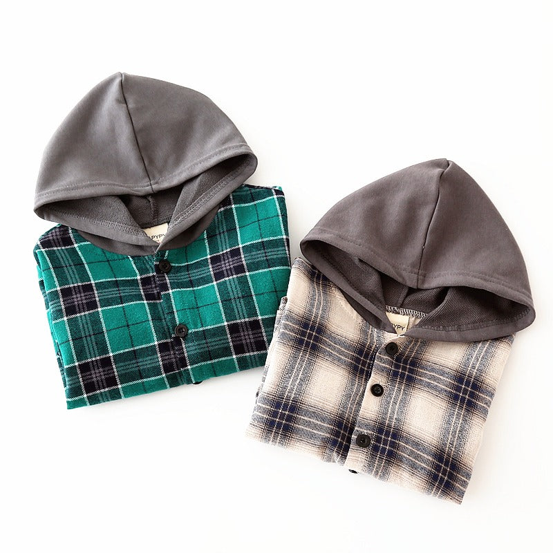 Plaid Hooded Cotton Casual Trendy Baby Boy's Shirt