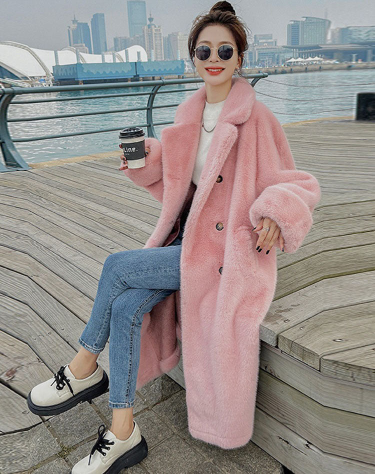 Pink Fur One-Piece Mink Velvet Hot Thickened Plush Women's Coat - Harmony Gallery