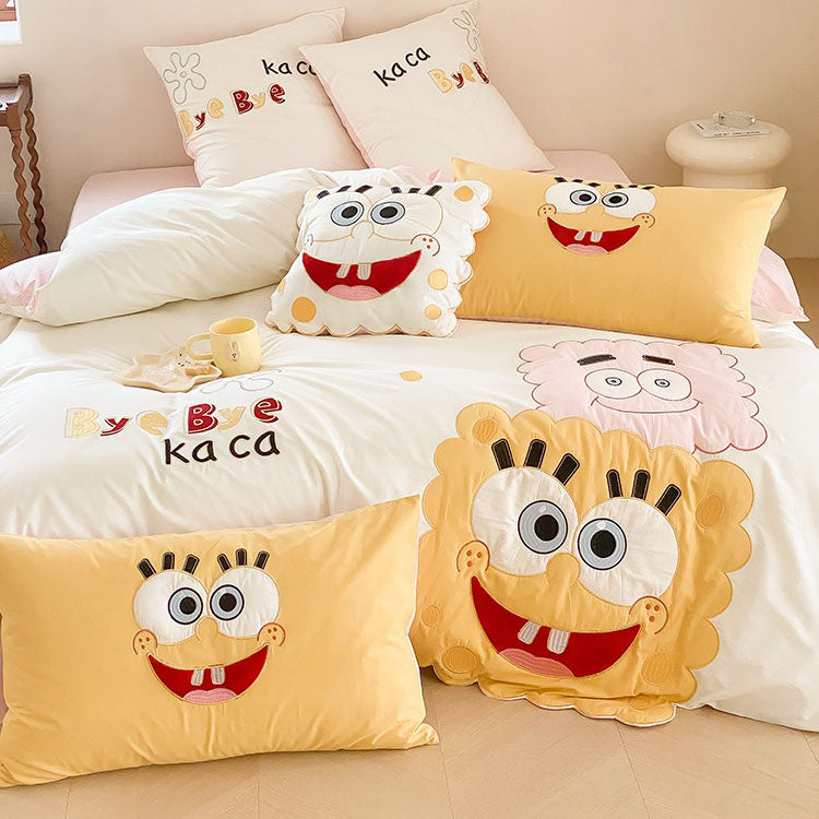 Spongebob Squarepants Cute Cartoon Cotton Washed Four-piece Bed Set