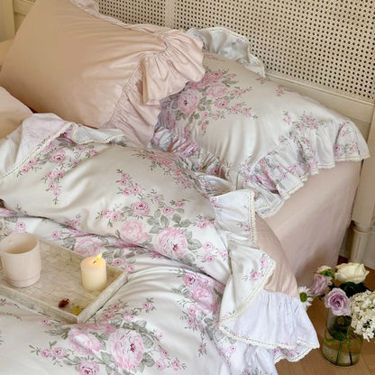 Princess Romantic Pure Cotton Lotus Leaf Lace Four-Piece Bed Set