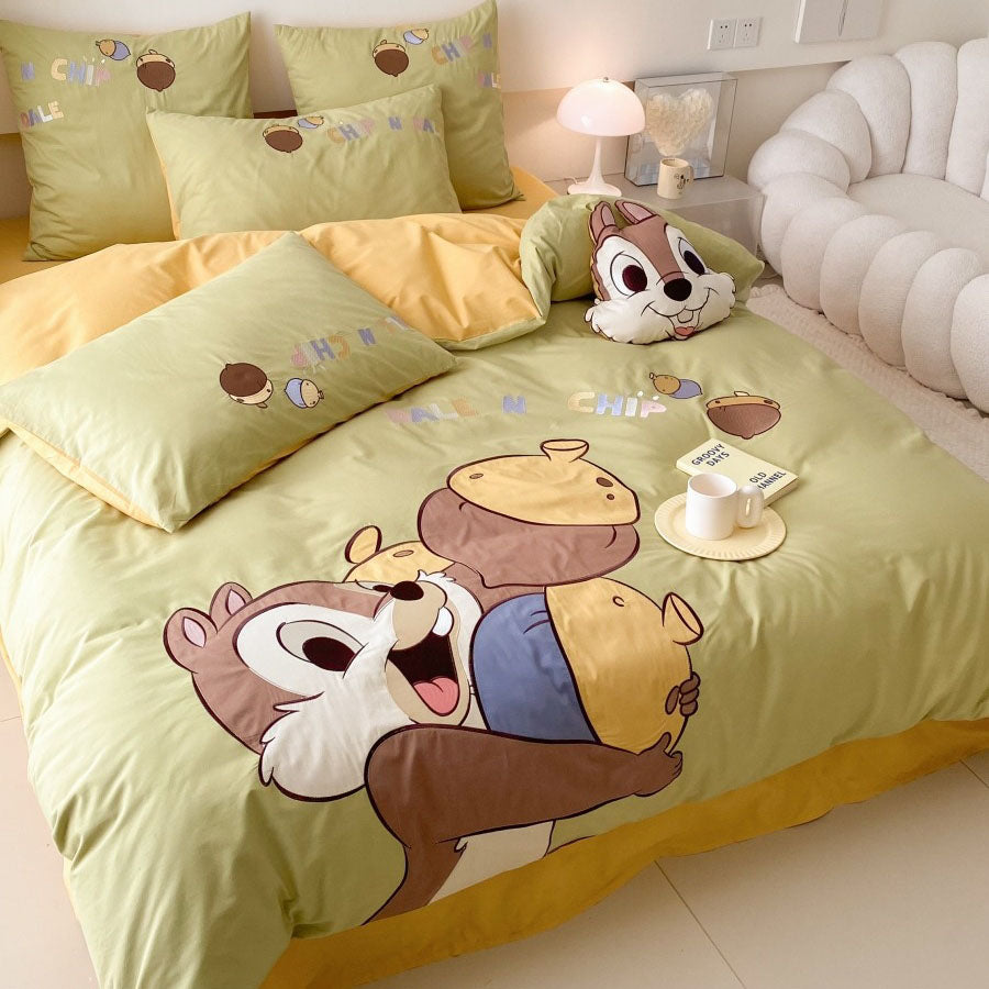 Disney Chipmunk Cartoon Washed Cotton Four-piece Bed Set - Harmony Gallery