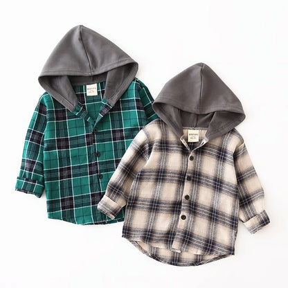 Plaid Hooded Cotton Casual Trendy Baby Boy's Shirt