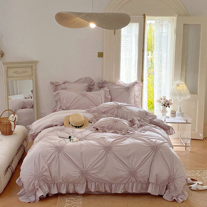 Princess Heart Pure Cotton Washed Soft Lace Four-Piece Bed Set