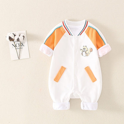 Spring and Autumn Double Layer Cute Full Moon Baby Boy's Romper