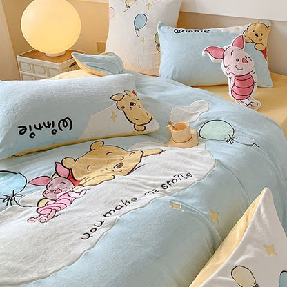 Disney Winnie The Pooh Velvet Four-Piece Double-Sided Bed Set