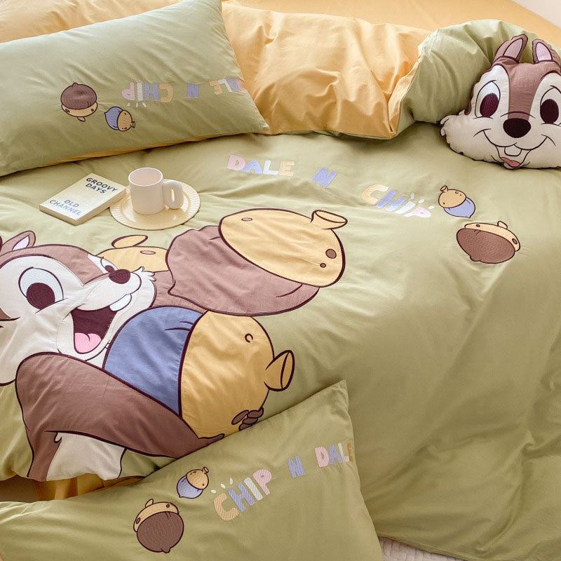 Disney Chipmunk Cartoon Washed Cotton Four-piece Bed Set