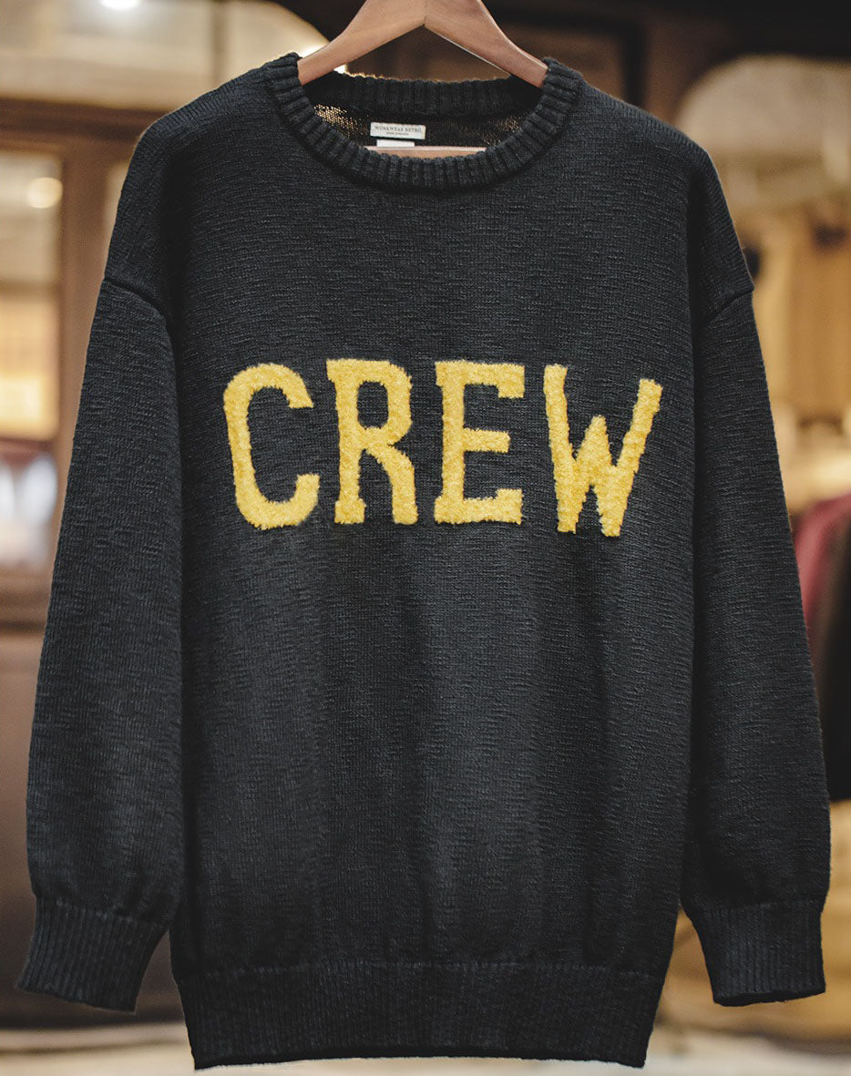 American Retro Workwear CREW Letter Woolen Men's Sweater