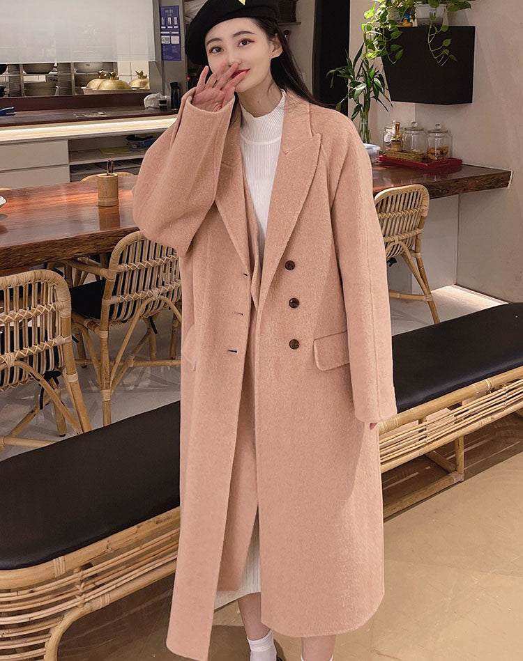 Pink Woolen Suit Winter High-End Thickened Women's Coat