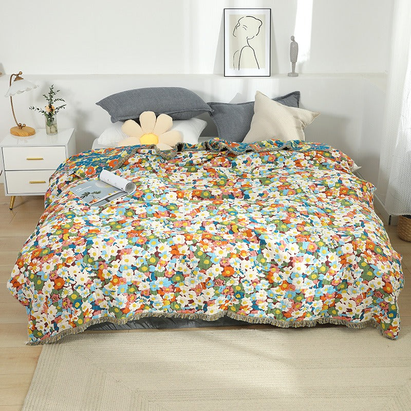 Five-Layer Pure Cotton Summer Cool Floral Coverlet