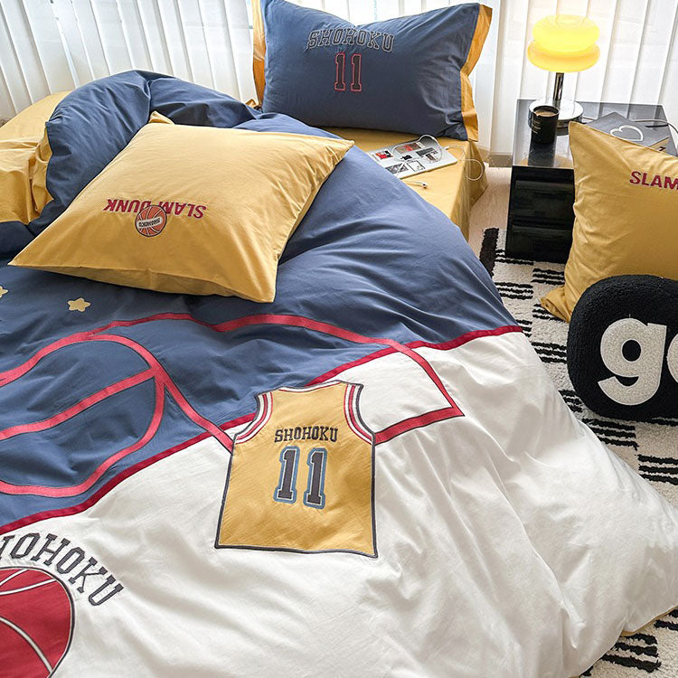 Boys Basketball Cartoon Cotton Washed Teenagers four-piece Bed Set