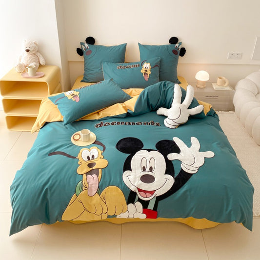 Disney Mickey And Minnie Cartoon Washed Cotton Four-piece Bed Set - Harmony Gallery