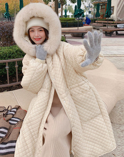 Diamond Winter Thickened High-End Mid-Length Cotton Women's Coat