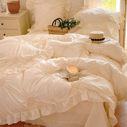 Princess Heart Pure Cotton Washed Soft Lace Four-Piece Bed Set