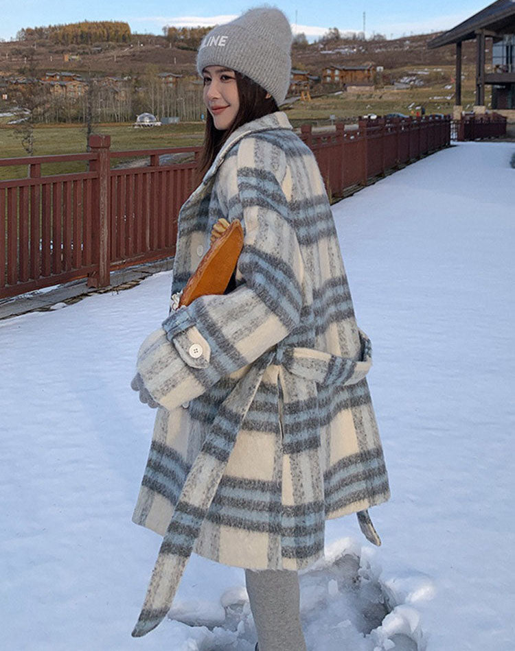 Plaid Retro Woolen High-End Velvet Thickened Winter Women's Coat - Harmony Gallery