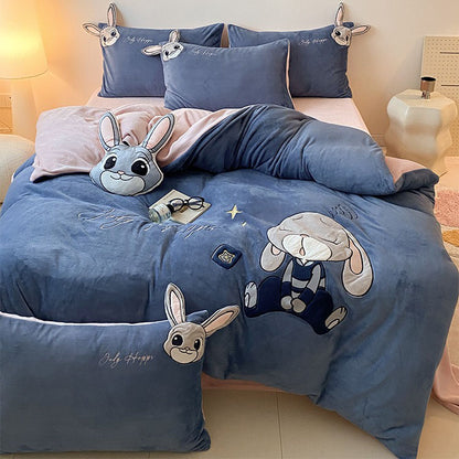 Rabbit Police Disney Four-piece Cartoon Winter Velvet Bed Set