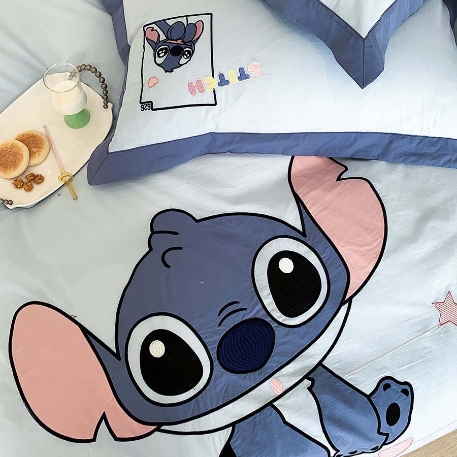 Washed Cotton Stitch Disney Cartoon Embroidery Four-Piece Bed Set