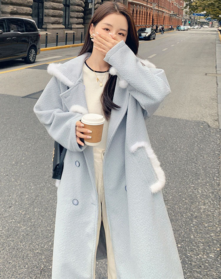 College Style Hooded Woolen Medium-Length Thickened Women's Coat