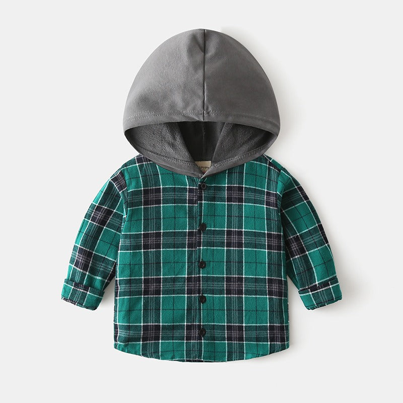 Plaid Hooded Cotton Casual Trendy Baby Boy's Shirt - Harmony Gallery