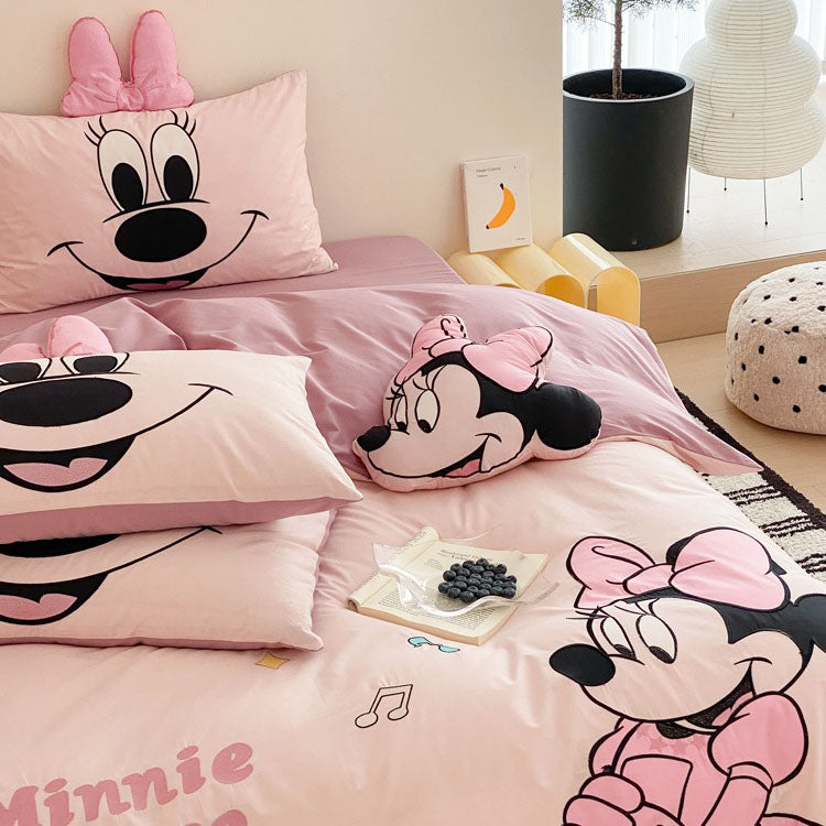 Disney Mickey And Minnie Cartoon Washed Cotton Four-piece Bed Set - Harmony Gallery