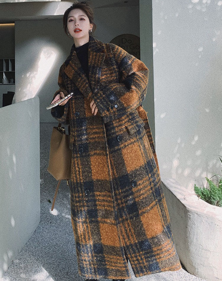 Retro Plaid Woolen Tartan Winter Thickened High-End Women's Coat