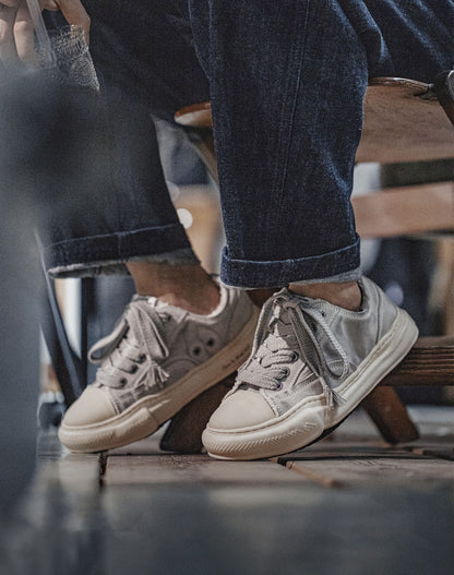 Slate Gray Thick-Soled Niche Low-Cut Men's Canvas Shoes