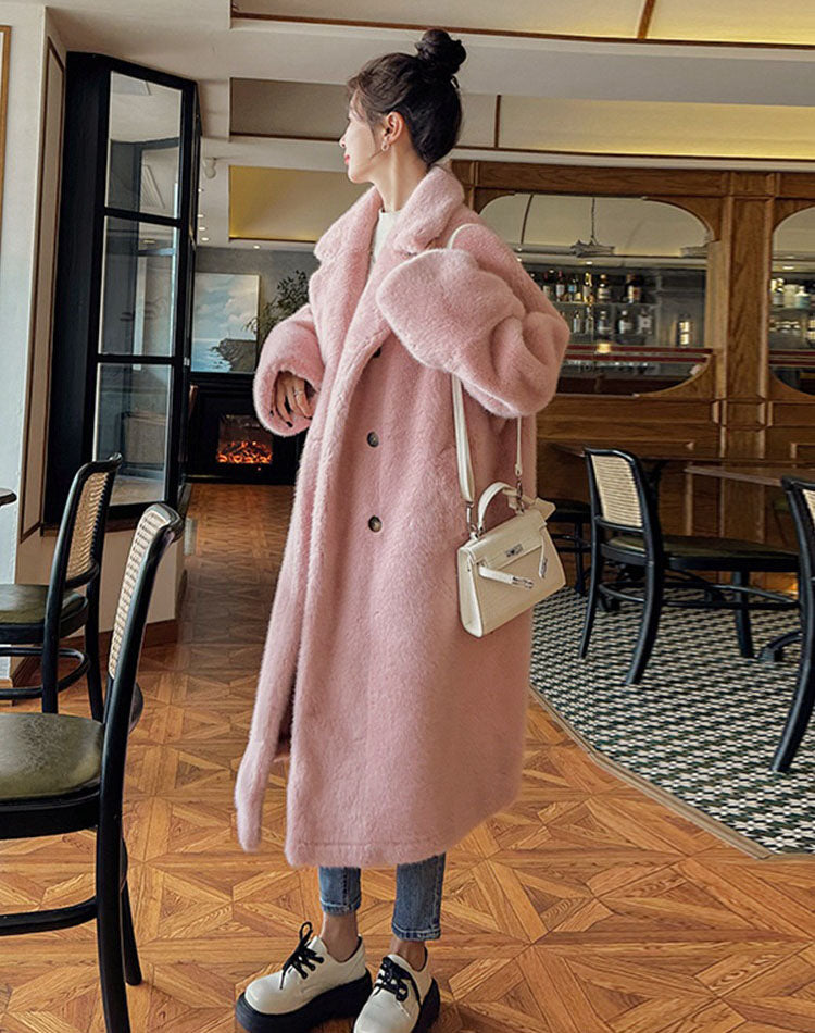 Pink Fur One-Piece Mink Velvet Hot Thickened Plush Women's Coat