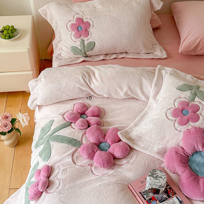 Girly Heart Flower Double-Sided Velvet Warm Four-Piece Bed Set - Harmony Gallery