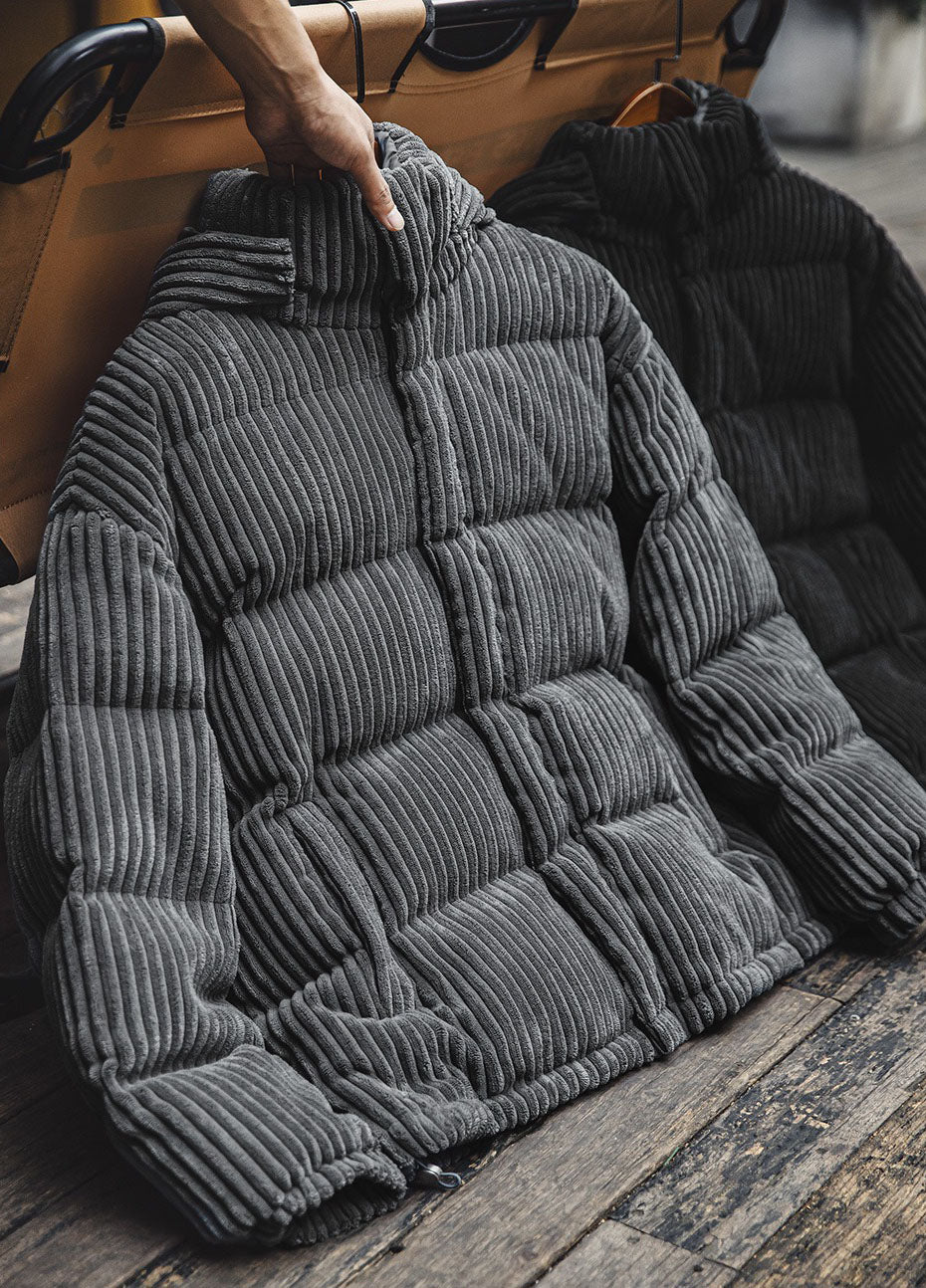 American Retro Corduroy Down Hooded Detachable Warm Men's Jacket - Harmony Gallery