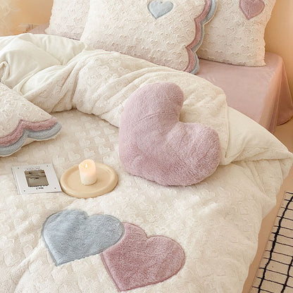 Girly Heart Warm Three-Dimensional Rabbit Plush Four-Piece Bed Set - Harmony Gallery
