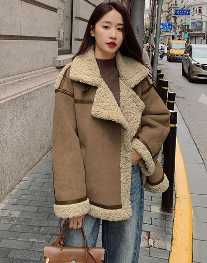Lamb Wool Cotton Fur One-Piece Short Winter Suede Women's Coat