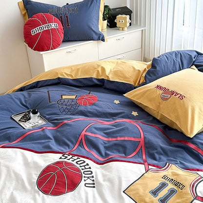 Boys Basketball Cartoon Cotton Washed Teenagers four-piece Bed Set - Harmony Gallery