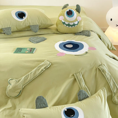 Disney Monsters University Big-Eyed Washed Cotton Four-Piece Bed Set