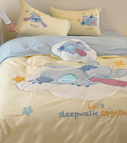 Good Night Cute Cartoon Yellow Disney Stitch Four-Piece Bed Set - Harmony Gallery