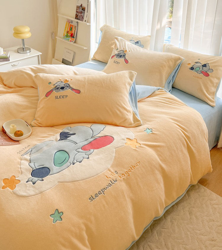 Good Night Cute Cartoon Yellow Disney Stitch Four-Piece Bed Set - Harmony Gallery