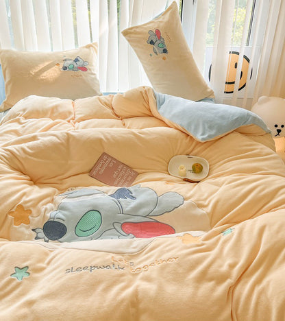 Good Night Cute Cartoon Yellow Disney Stitch Four-Piece Bed Set