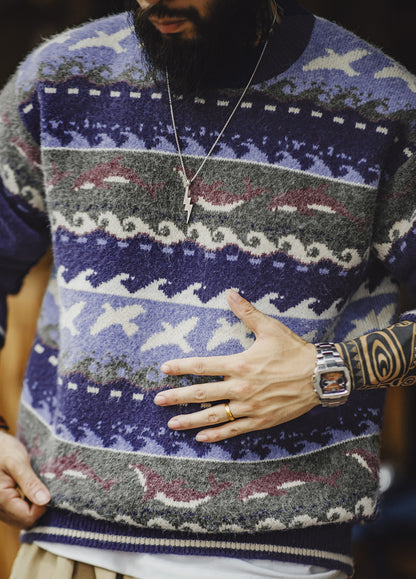 American Retro Fair Isle Pullover Thick Warm Outerwear Knitwear Men's Sweater