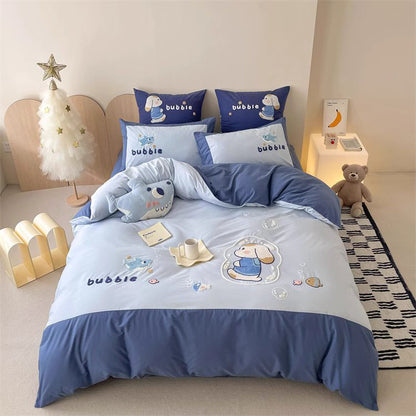 Cute Cartoon Bubble Shark Washed Four-Piece Pure Cotton Bed Set - Harmony Gallery