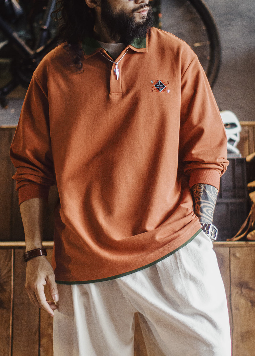 American Retro Navajo Fake Two-Piece Orange Knitted Men's Sweater - Harmony Gallery