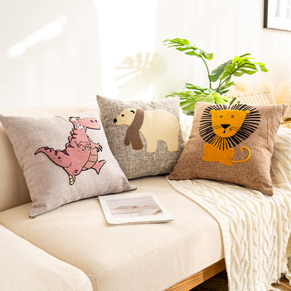 Очаровательные декоративные подушки из льняной текстурированной ткани на тему животных
