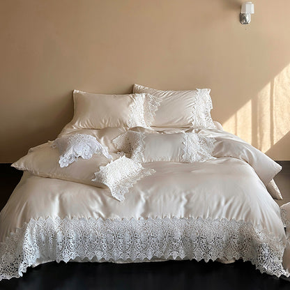 Set da letto in quattro pezzi in tencel double face in pizzo francese romantico