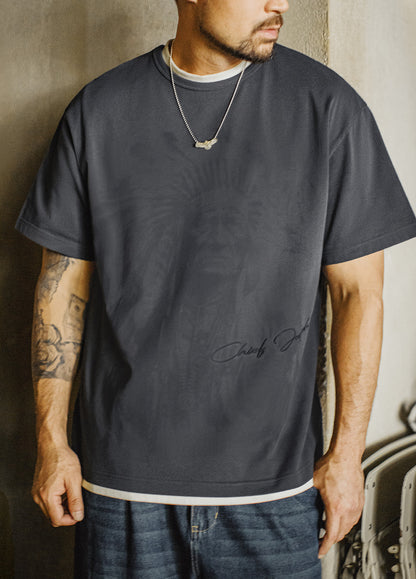 American Retro Full Print Pure Cotton Heavy Vintage Daily Men's T-Shirt - Harmony Gallery