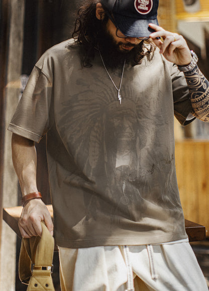 American Retro Full Print Pure Cotton Heavy Vintage Daily Men's T-Shirt - Harmony Gallery